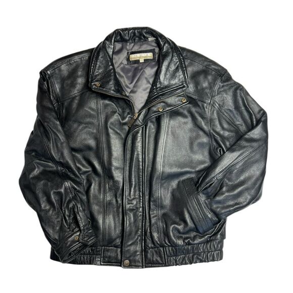 Perry Ellis Other - Perry Ellis Black Leather Jacket with Quilted Lining Men’s Large